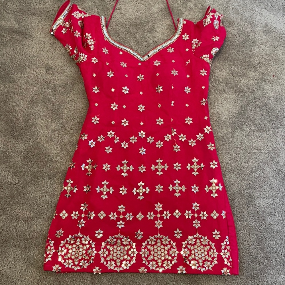 Hot pink Mirror work Indian salwar